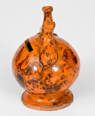 Very Rare Pennsylvania Redware Bank w/ Dog Finials