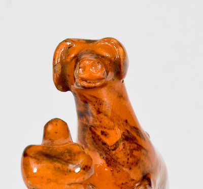 Very Rare Pennsylvania Redware Bank w/ Dog Finials