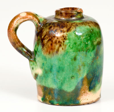 Extremely Rare and Fine Miniature Multi-Glazed Redware Jug, Shenandoah Valley / Strasburg, VA