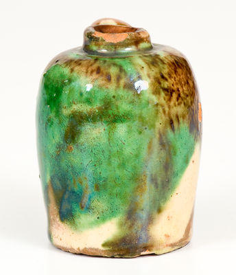 Extremely Rare and Fine Miniature Multi-Glazed Redware Jug, Shenandoah Valley / Strasburg, VA