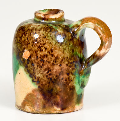 Extremely Rare and Fine Miniature Multi-Glazed Redware Jug, Shenandoah Valley / Strasburg, VA