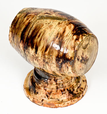 Extremely Rare Redware Keg-Form Bank, Anthony Bacher / Baecher (Winchester, VA or Thurmont, MD)