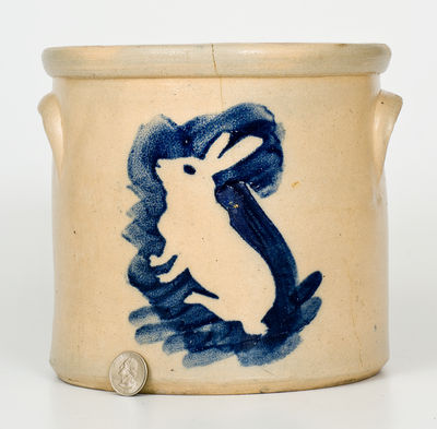 Extremely Rare Stoneware Crock w/ Stenciled Rabbit Design, att. Somerset Potters Works, Massachusetts