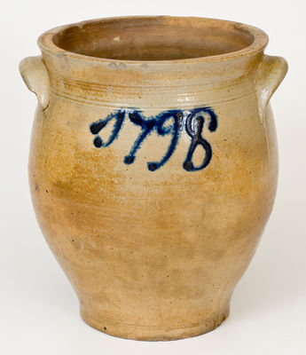 Extremely Rare and Important 1798 Stoneware Jar, attributed to Egbert and Williams / Poughkeepsie, NY