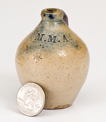 Unusual Miniature New York State Stoneware Jug w/ Impressed Initials, "M . M . A"