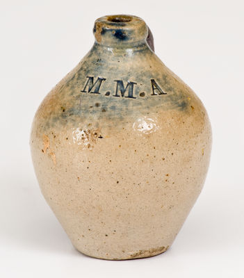 Unusual Miniature New York State Stoneware Jug w/ Impressed Initials, "M . M . A"