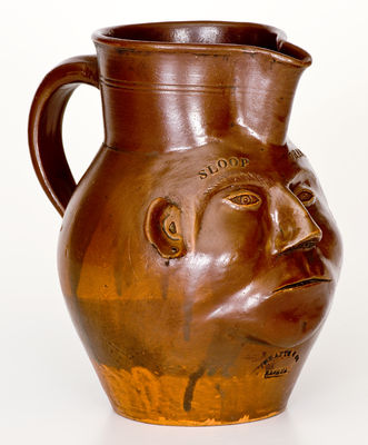 Exceedingly Rare / Important T. CRAFTS / NASHUA, NH Stoneware Face Pitcher, circa 1840