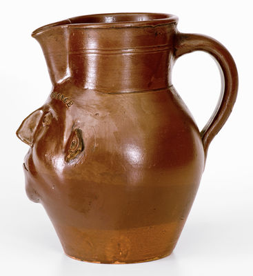 Exceedingly Rare / Important T. CRAFTS / NASHUA, NH Stoneware Face Pitcher, circa 1840