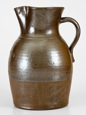 Rare S. STRADLEY / LOGAN, OH Stoneware Pitcher w/ Impressed Stars: "Eat, Drink, + Be Merry"