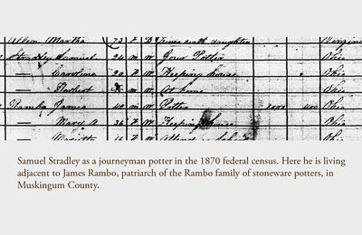 Rare S. STRADLEY / LOGAN, OH Stoneware Pitcher w/ Impressed Stars: "Eat, Drink, + Be Merry"