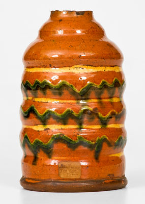 Pennsylvania Redware Tea Canister with Elaborate Two-Color Slip Decoration
