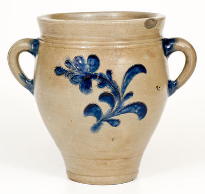Exceptional Small-Sized Manhattan Vertical-Handled Stoneware Jar, probably Crolius Family, circa 1790