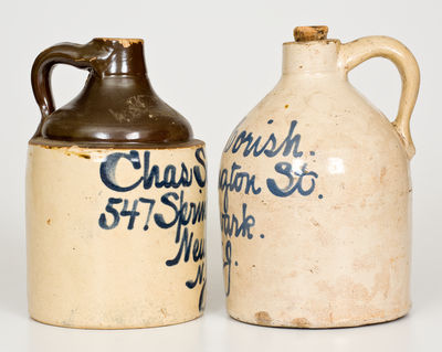 Two Half-Gallon Newark Stoneware Advertising Jugs, Fulper Pottery, Flemington, NJ