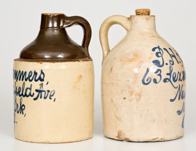 Two Half-Gallon Newark Stoneware Advertising Jugs, Fulper Pottery, Flemington, NJ
