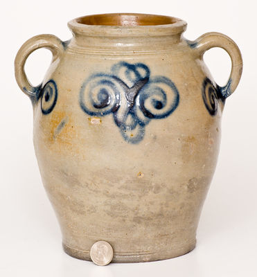 Scarce 18th Century Stoneware Jar w/ Watch Spring Decoration, Manhattan, NY or Cheesequake, NJ