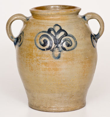 Scarce 18th Century Stoneware Jar w/ Watch Spring Decoration, Manhattan, NY or Cheesequake, NJ