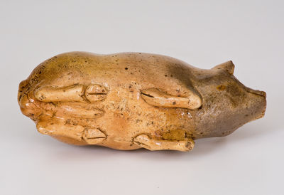 Rare Salt-Glazed Stoneware Railroad Pig Flask, possibly Texarkana Pottery (Arkansas)