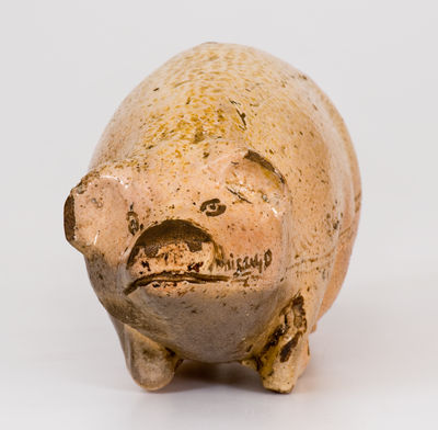 Rare Salt-Glazed Stoneware Railroad Pig Flask, possibly Texarkana Pottery (Arkansas)