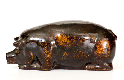 Glazed Midwestern Stoneware Pig Flask, late 19th century