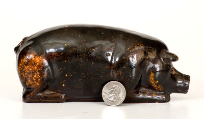 Glazed Midwestern Stoneware Pig Flask, late 19th century