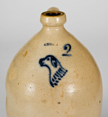 Rare Two-Gallon LYONS Stoneware Jug w/ Cobalt Dog s Head