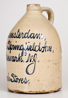 Scarce Two-Gallon Newark, NJ Advertising Jug, attrib. Fulper Pottery, Flemington