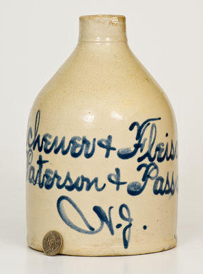 Scarce Half-Gallon Paterson & Passaic, NJ Stoneware Advertising Jug, attrib. Fulper