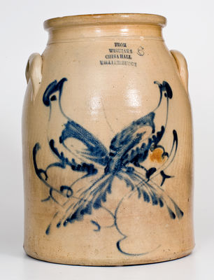 Rare Six-Gallon Williamsburg (Brooklyn), NY Stoneware Advertising Jar with Double-Bird Decoration