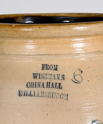 Rare Six-Gallon Williamsburg (Brooklyn), NY Stoneware Advertising Jar with Double-Bird Decoration