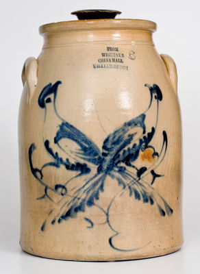 Rare Six-Gallon Williamsburg (Brooklyn), NY Stoneware Advertising Jar with Double-Bird Decoration