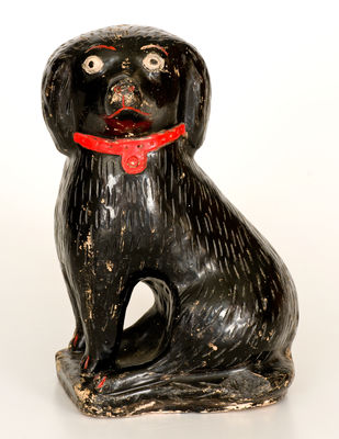 Exceptional Cold-Painted Stoneware Spaniel Doorstop, attrib. Bagnall Pottery, Newcomerstown, Ohio