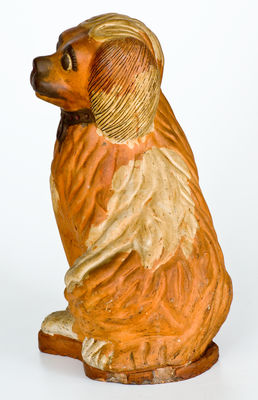 Rare and Fine Large-Sized Ohio Stoneware Spaniel Doorstop w/ Two-Color Slip Decoration