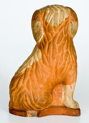 Rare and Fine Large-Sized Ohio Stoneware Spaniel Doorstop w/ Two-Color Slip Decoration