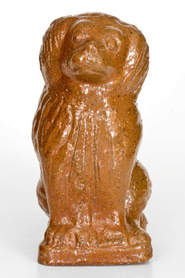 Glazed Sewer Tile Spaniel Doorstop, Signed "E.R.," OH origin, first half 20th century