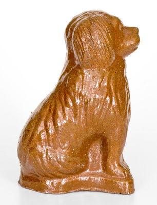 Glazed Sewer Tile Spaniel Doorstop, Signed "E.R.," OH origin, first half 20th century