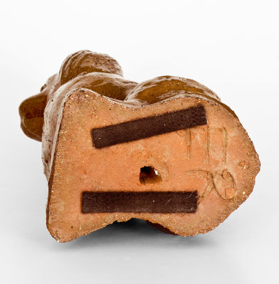 Glazed Sewer Tile Spaniel Doorstop, Signed "E.R.," OH origin, first half 20th century