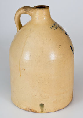Rare S.B. BOSWORTH / HARTFORD, CT Two-Gallon Stoneware Jug w/ Cobalt Anchor Decoration