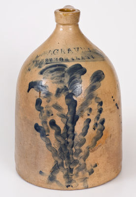 D.W. GRAVES / WESTMORELAND, New York Stoneware Jug w/ Elaborate Cobalt Decoration