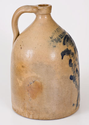 D.W. GRAVES / WESTMORELAND, New York Stoneware Jug w/ Elaborate Cobalt Decoration