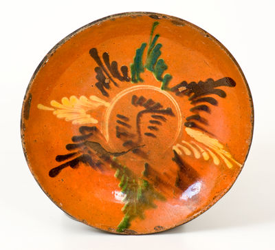 Glazed PA Redware Dish with Three-Color Slip Decoration, probably Berks County