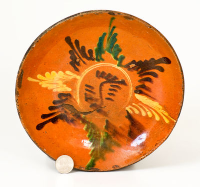 Glazed PA Redware Dish with Three-Color Slip Decoration, probably Berks County