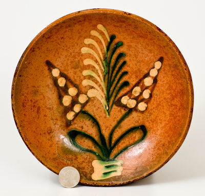 Redware Plate w/ Three-Color-Slip Decoration, attrib. Diehl Pottery, Rockhill Twp, Bucks County, PA