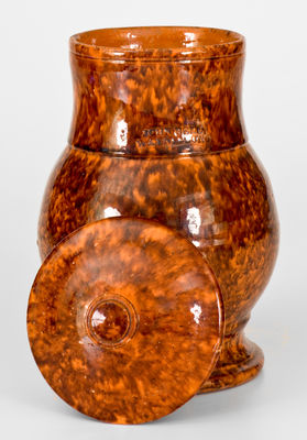 Large-Sized JOHN BELL / WAYNESBORO Lidded Redware Ale Mug