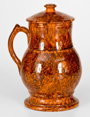 Large-Sized JOHN BELL / WAYNESBORO Lidded Redware Ale Mug