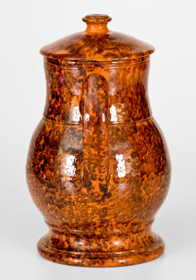 Large-Sized JOHN BELL / WAYNESBORO Lidded Redware Ale Mug