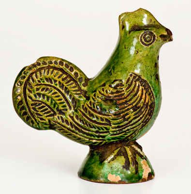 Scarce Moravian Copper-Glazed Redware Chicken Caster, Salem, NC