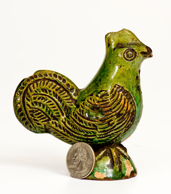 Scarce Moravian Copper-Glazed Redware Chicken Caster, Salem, NC