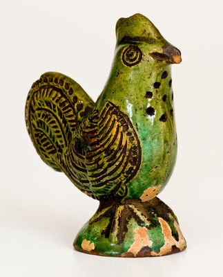 Scarce Moravian Copper-Glazed Redware Chicken Caster, Salem, NC