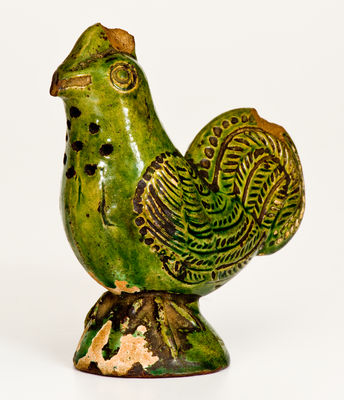 Scarce Moravian Copper-Glazed Redware Chicken Caster, Salem, NC