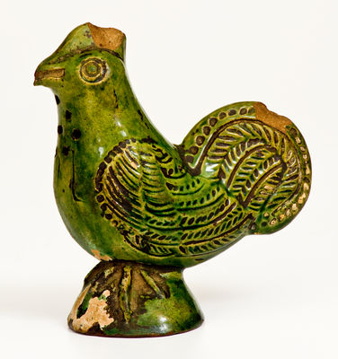 Scarce Moravian Copper-Glazed Redware Chicken Caster, Salem, NC